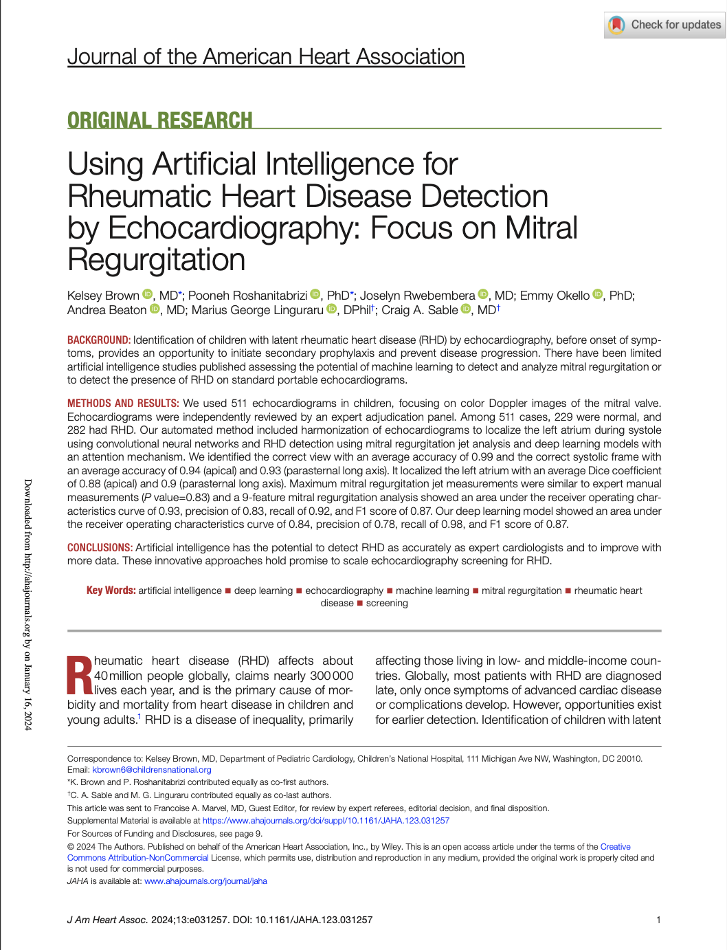 Using Artificial Intelligence for Rheumatic Heart Disease Detection by Echocardiography: Focus on Mitral Regurgitation