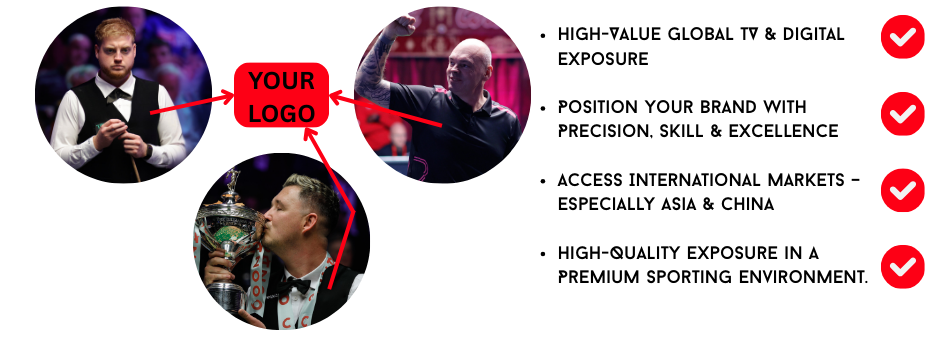 Pool players engage in a game, with a branding layout for a billiards or pool event, including a logo and event details.