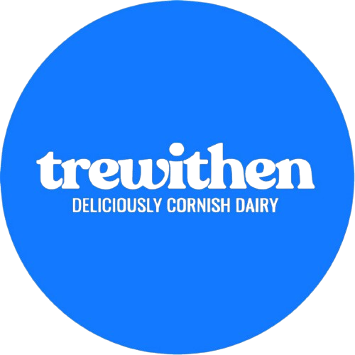 Trewithen logo on a blue circular background with the tagline 'Deliciously Cornish Dairy'.