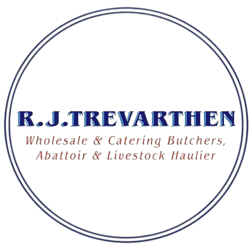 Logo for R. J. Trevarthen, a wholesale and catering butchers, abattoir, and livestock hauler.