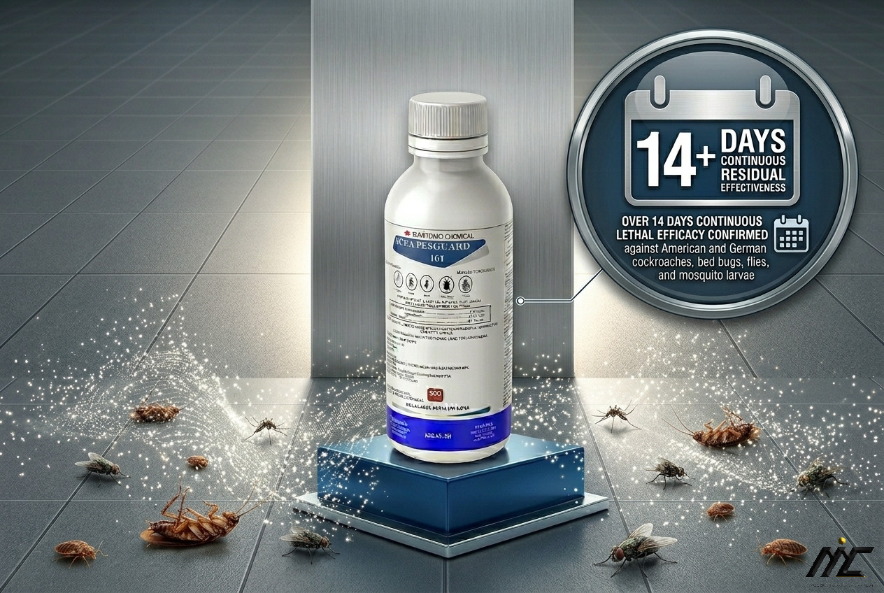 Confirm over 14 days of continuous lethal efficacy against German and American cockroaches, bed bugs, flies, and mosquito larvae. A single application provides a minimum of 2 weeks of professional-grade control in indoor and outdoor environments.