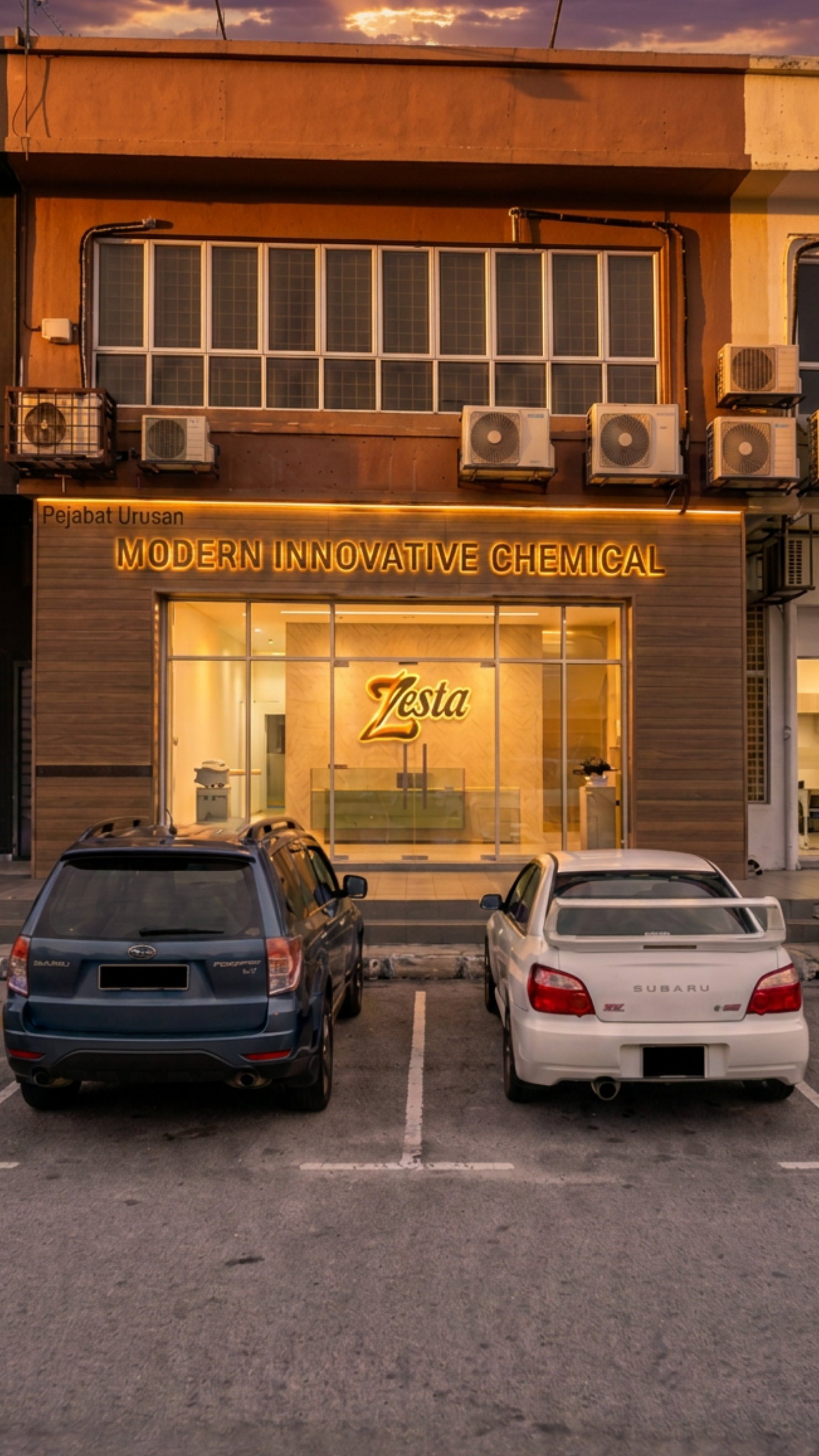 Modern Innovative Chemical (Zesta Sdn Bhd) main office storefront and building facade in Puchong, Selangor, Malaysia.