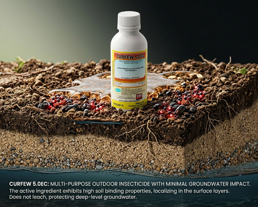 Secure premium contracts with CURFEW 5.0EC. Powered by 5% Cyfluthrin, its certified anti-leaching formula protects groundwater, making it ideal for eco-resorts. Features a fast fluorinated knockdown and a unified 22ml/10L water ratio for all pests.