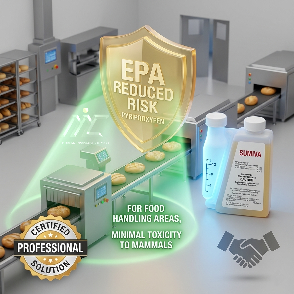 Sumiva IGR with EPA Reduced Risk status shown protecting a food processing line with minimal toxicity to mammals.