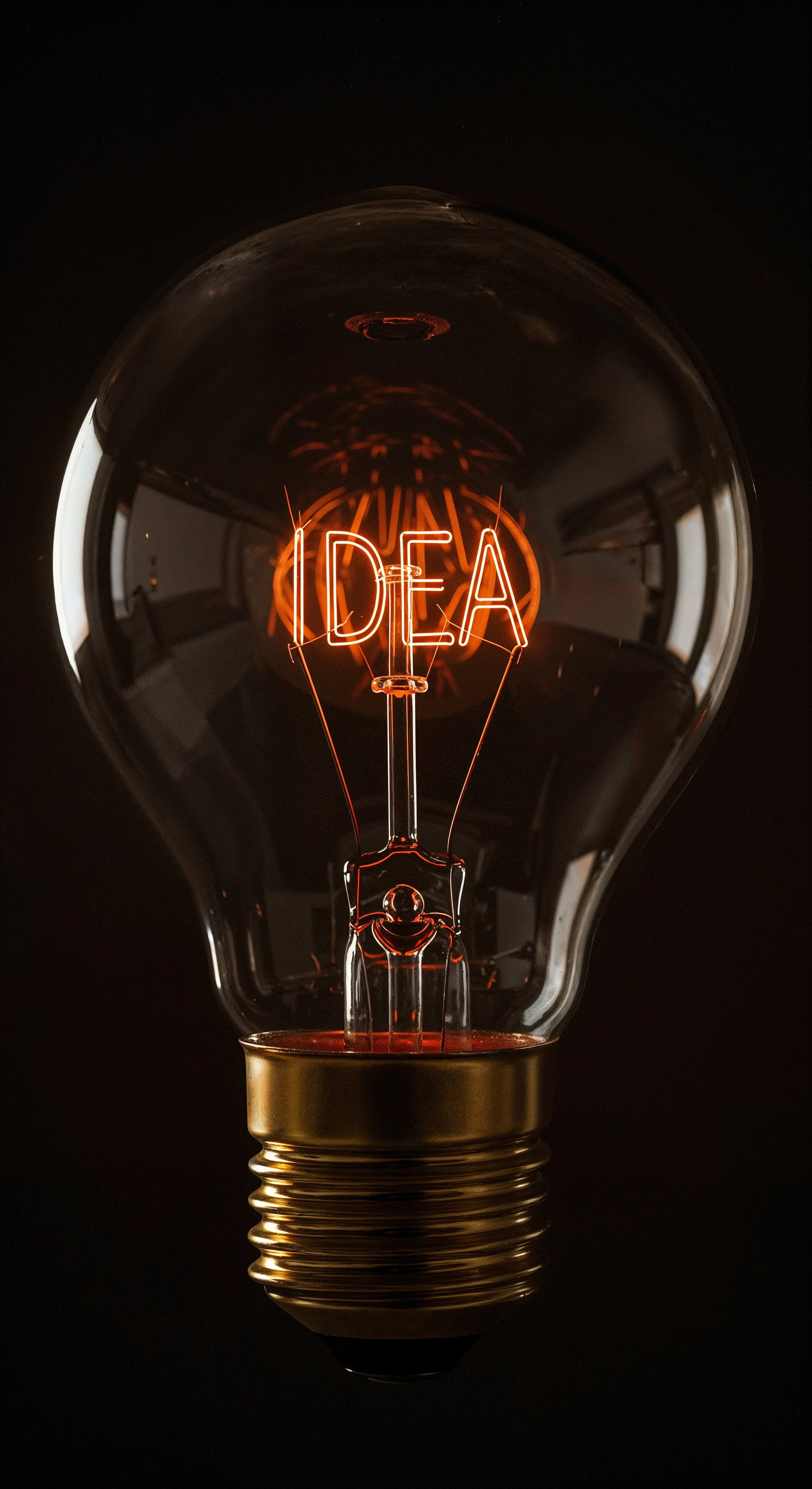 A close-up of a light bulb with a glowing red neon filament spelling 'IDEA' inside.