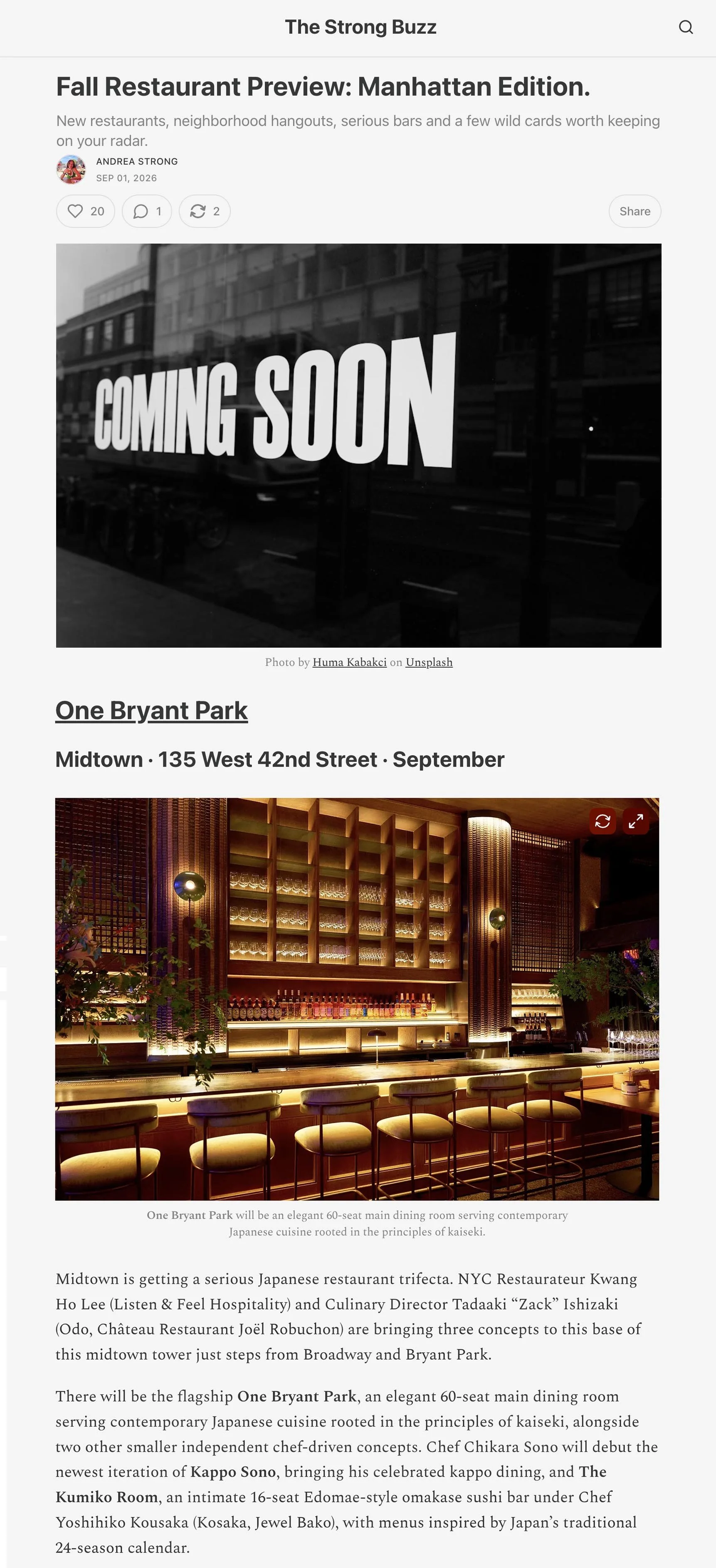 The Strong Buzz: Fall Restaurant Preview: Manhattan Edition.