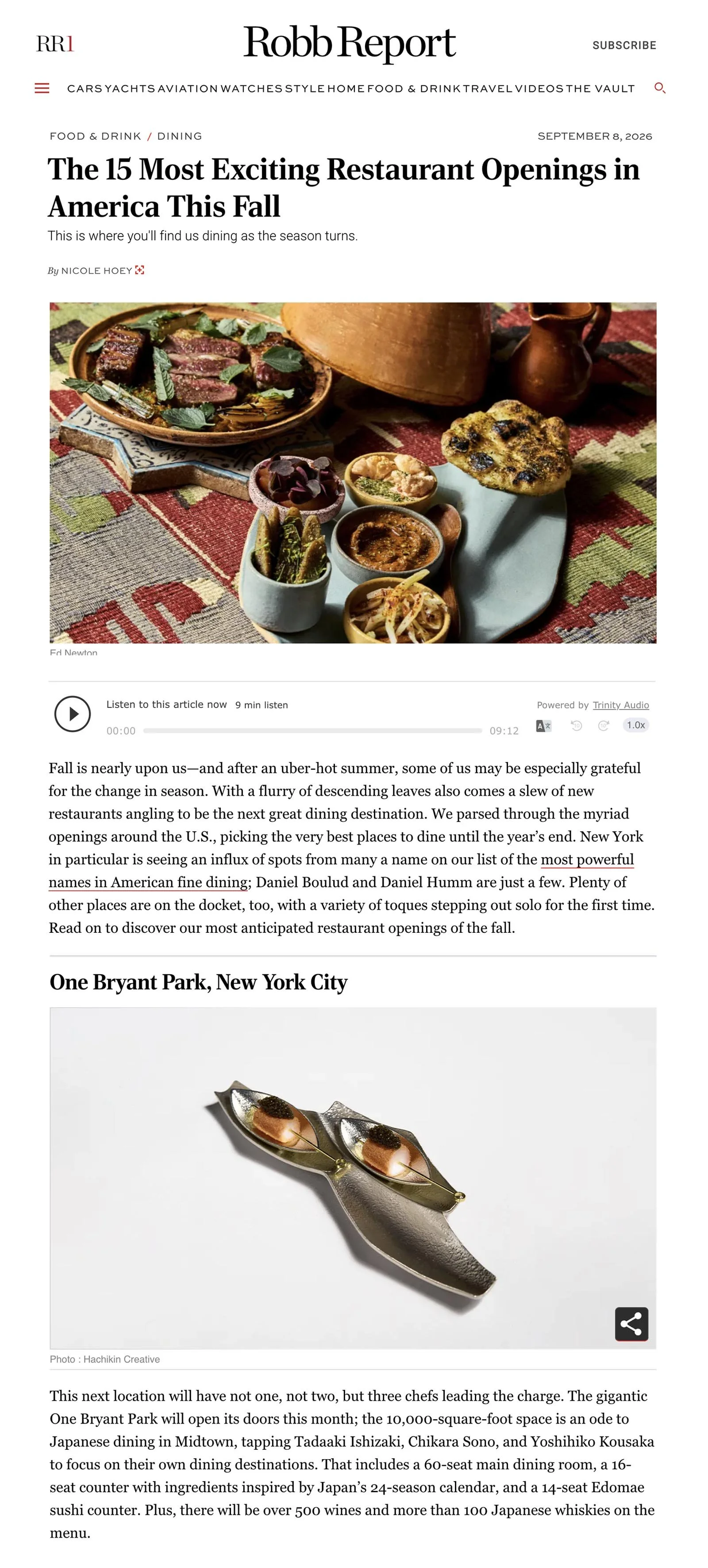 Robb Report: The 15 Most Exciting Restaurant Openings in America This Fall