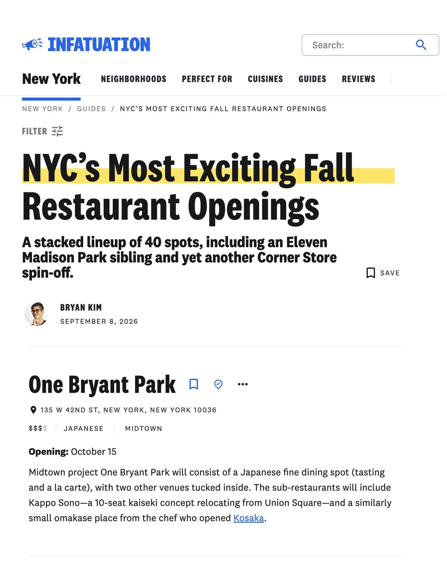 The Infatuation: NYC’s Most Exciting Fall Restaurant Openings