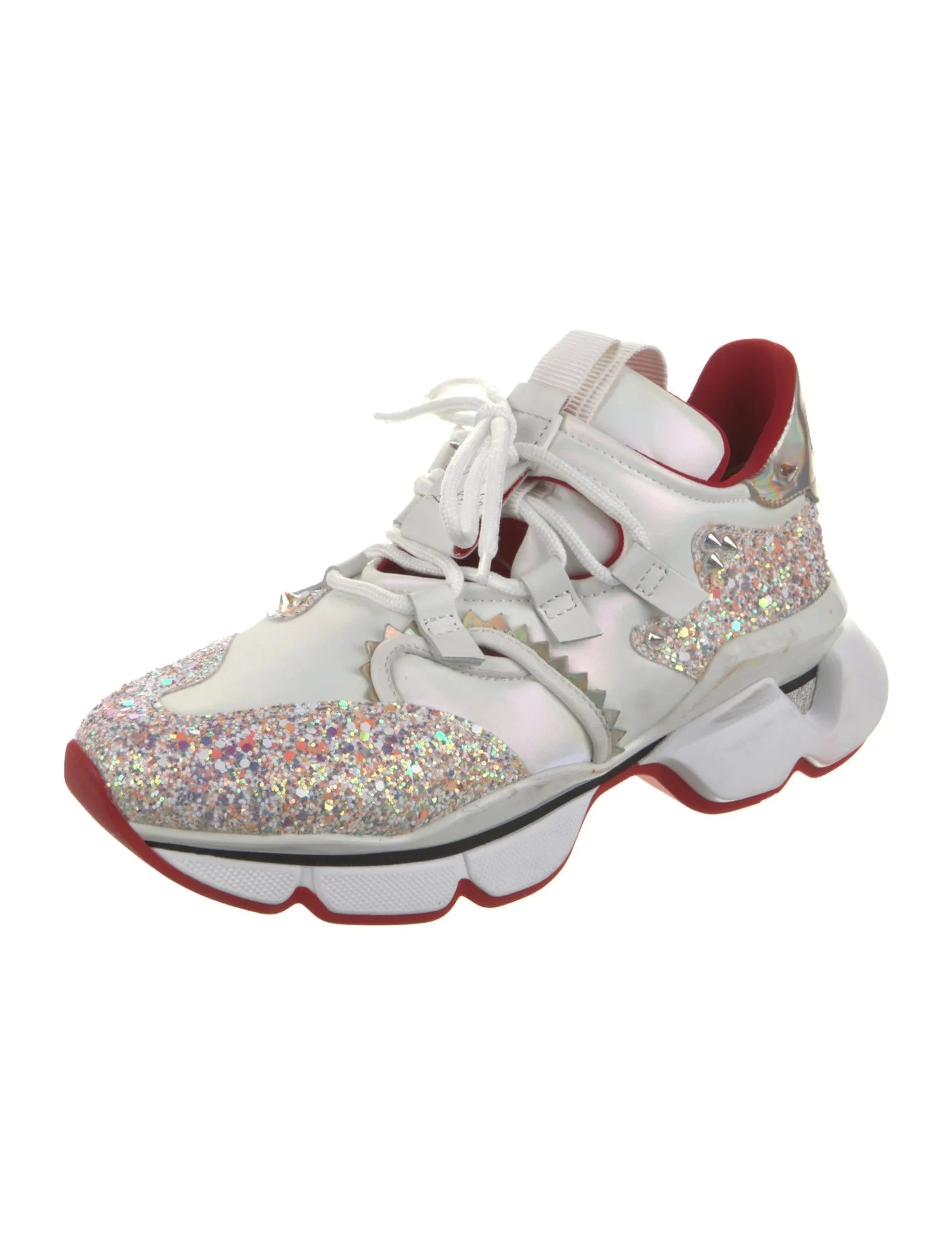 Christian Louboutin Women's Red Runner Donna Glitter Sneakers in White/Red