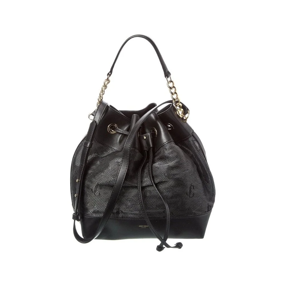 Jimmy Choo Juno Jc Logo Mesh Drawstring Bag in Black