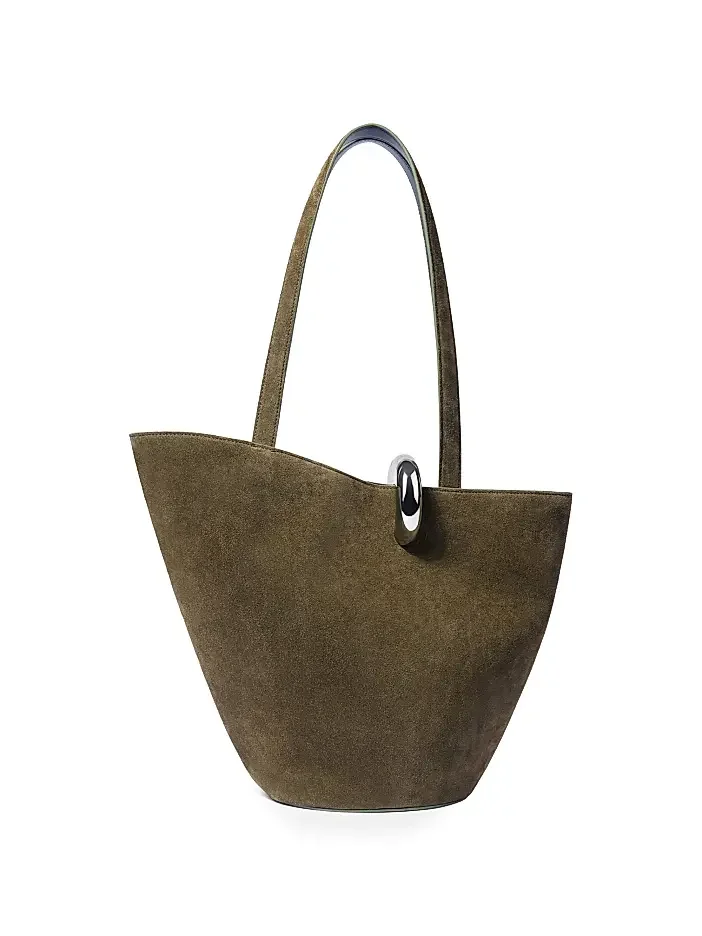 Jacquemus: Le Bambola Moyen Suede Bucket Bag (Khaki)