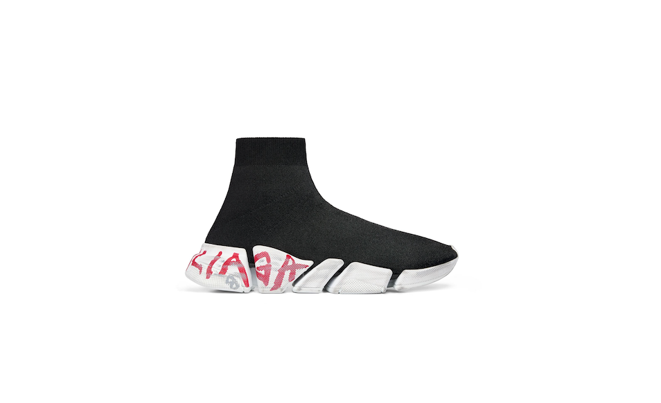 Balenciaga Speed 2.0 Sneakers Black Knit with Red Graffiti