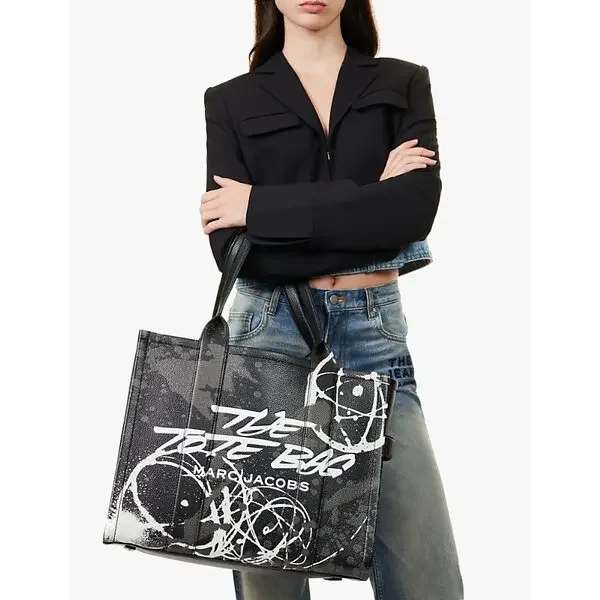 Marc Jacobs Futura Large Leather Tote Bag in Black and White