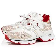 Christian Louboutin Women's Red Runner Donna Glitter Sneakers in White/Red