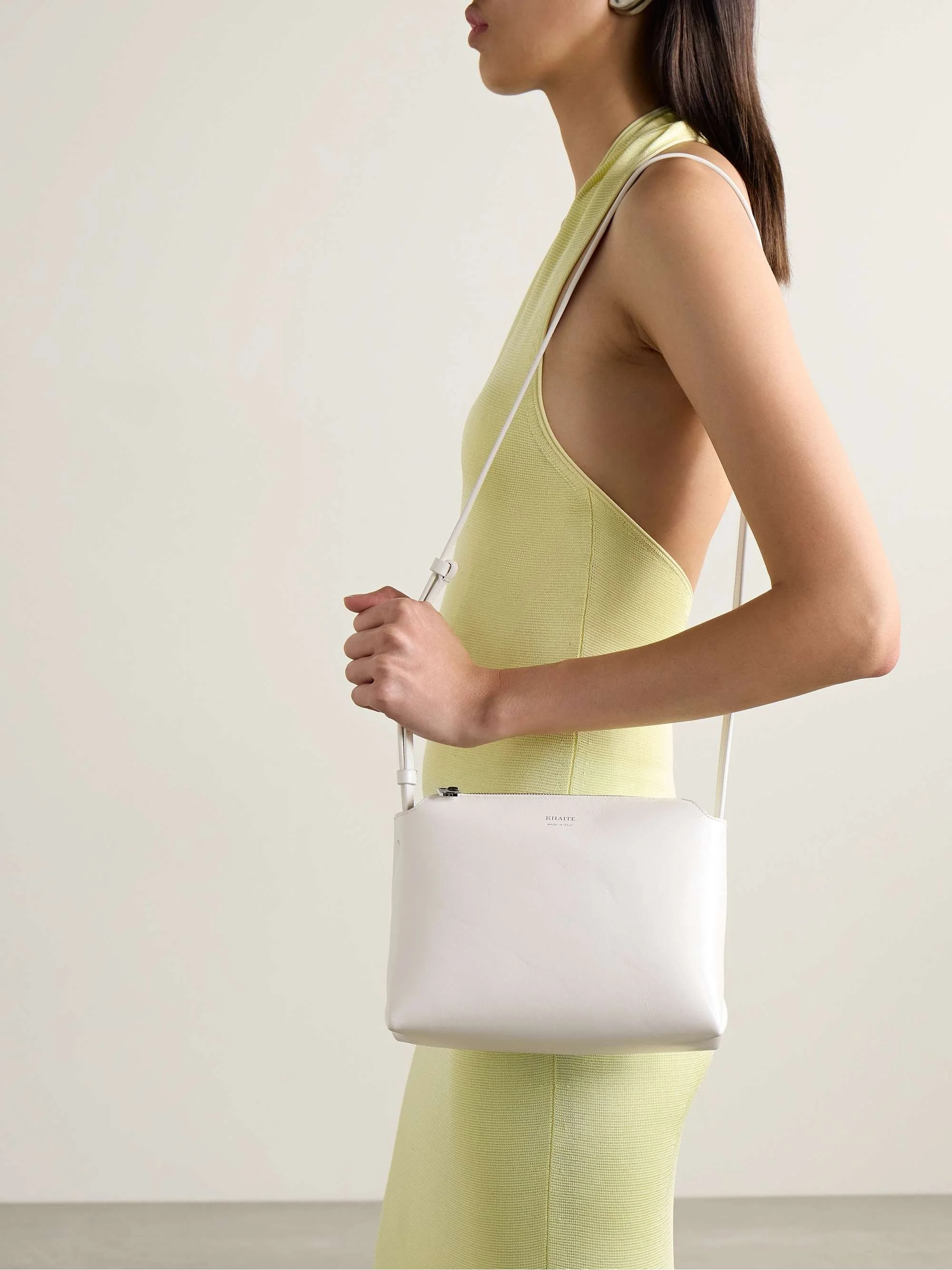 Khaite: Medium Lina Leather Crossbody Bag (Optic White)