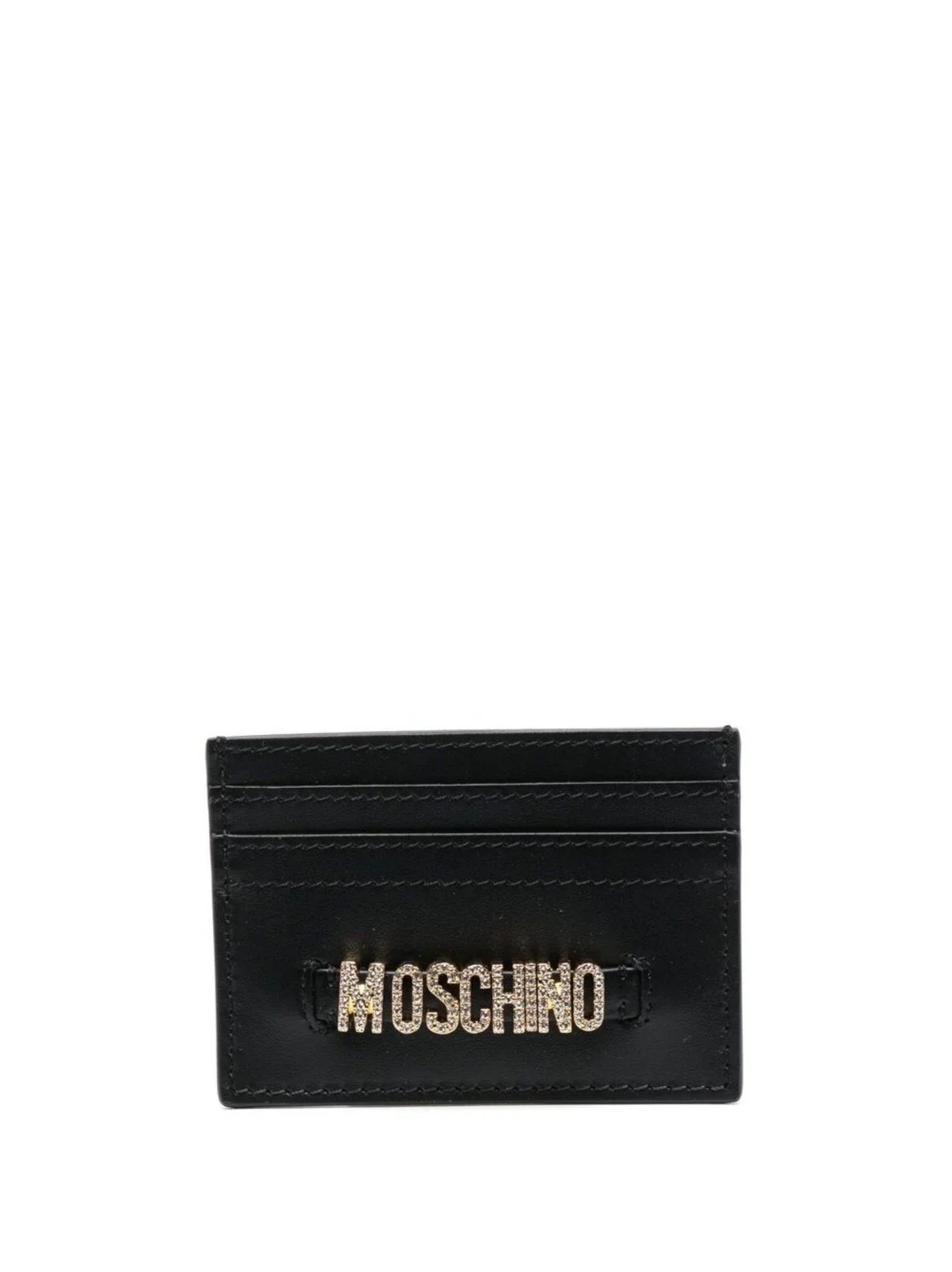 Moschino Card Case Black with Crystal Embellished Logo in Black