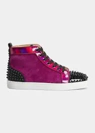 Christian Louboutin Lou Spikes #2 Leather High Top Sneakers Blk & Purple EU 43.5
