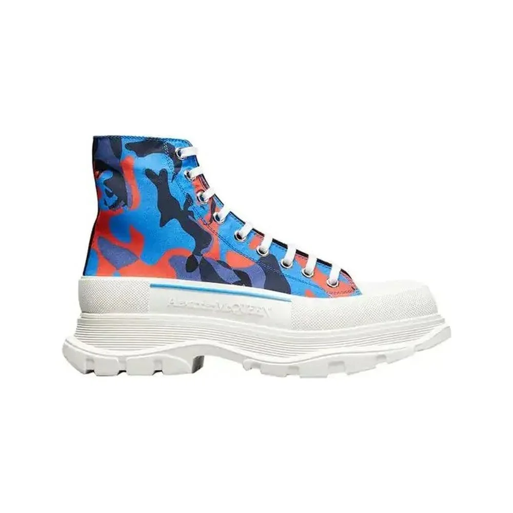 Alexander McQueen Men's Tread Slick High Top Boot in Camo Skull Black/Blue/Red
