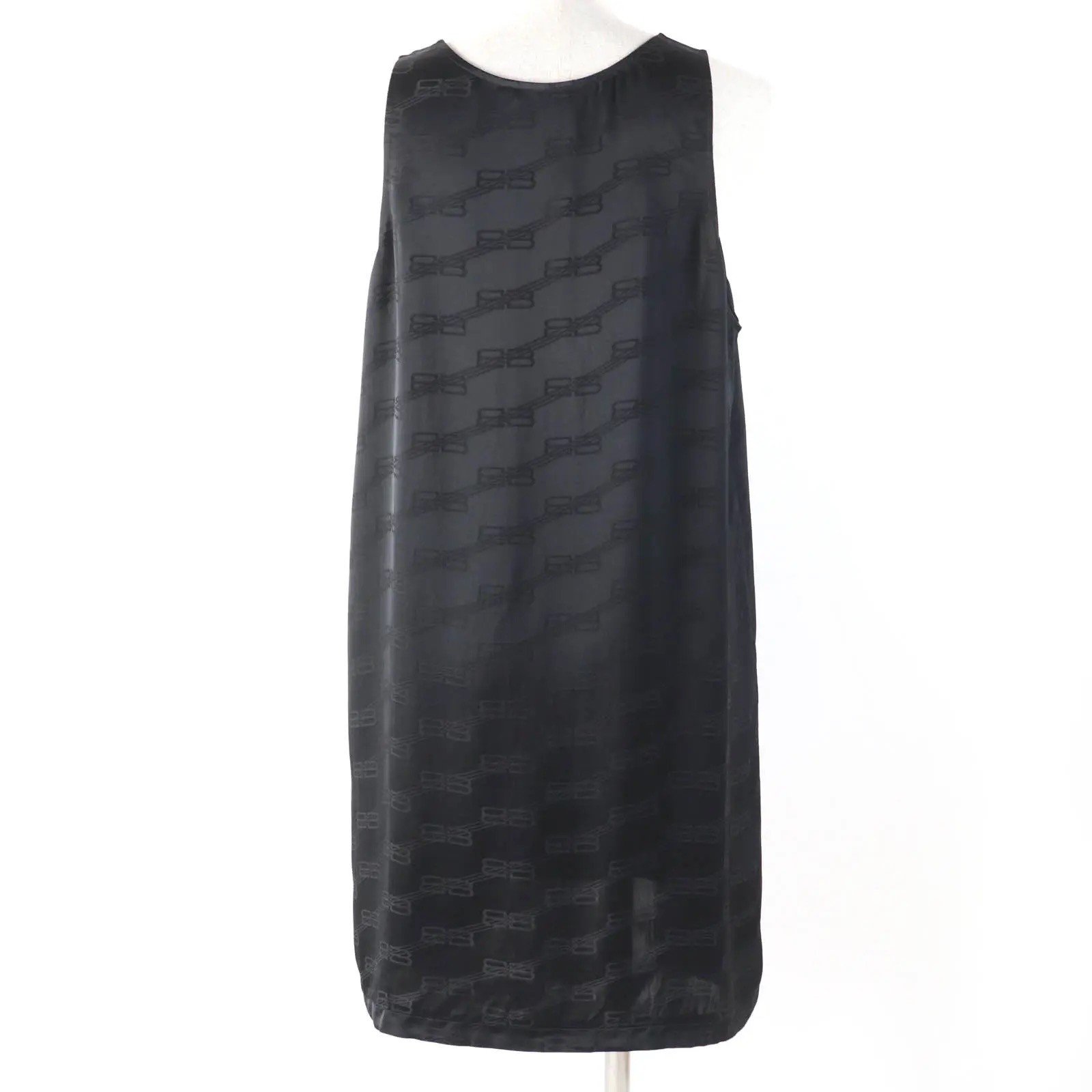 Balenciaga Black Silk Jacquard Logo Tank Top