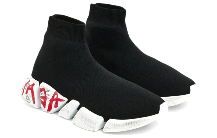 Balenciaga Speed 2.0 Sneakers Black Knit with Red Graffiti