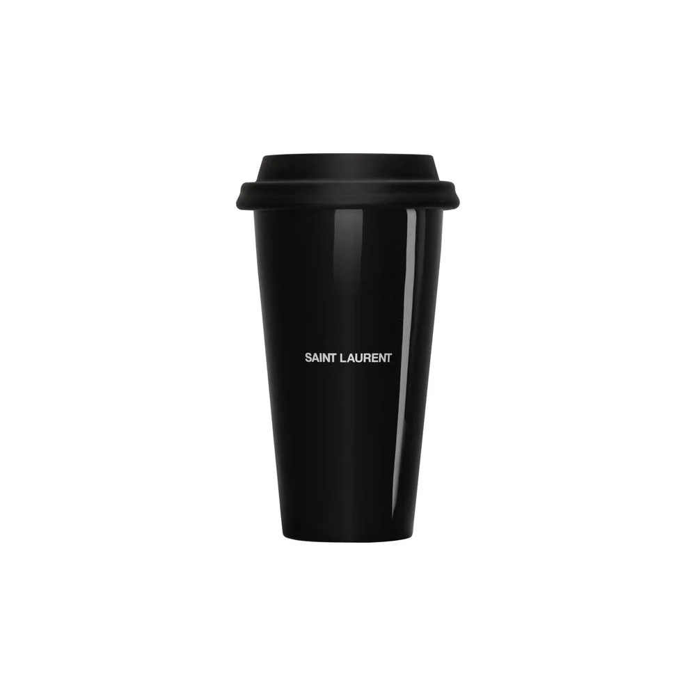 Saint Laurent YSL Signature Ceramic Travel Coffee Cup in Black