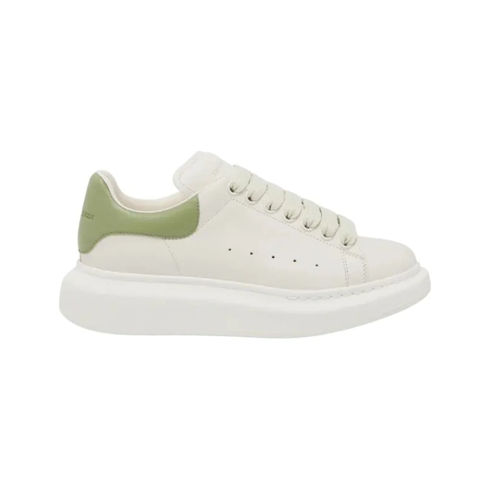 Alexander McQueen Oversized Leather Sneaker Larry Velour in White & Acid Green