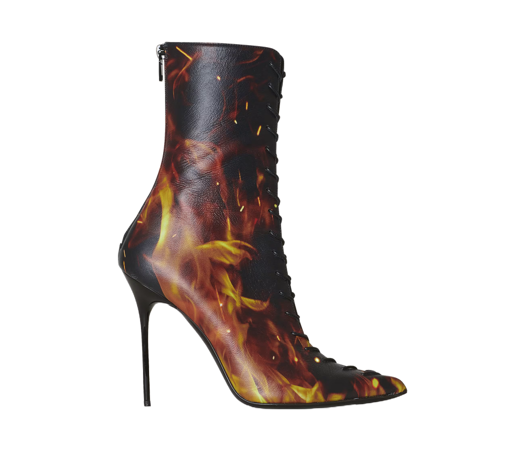 Balmain Uria Black Orange Burning Flame Fire Corset Lace Boots in Flame