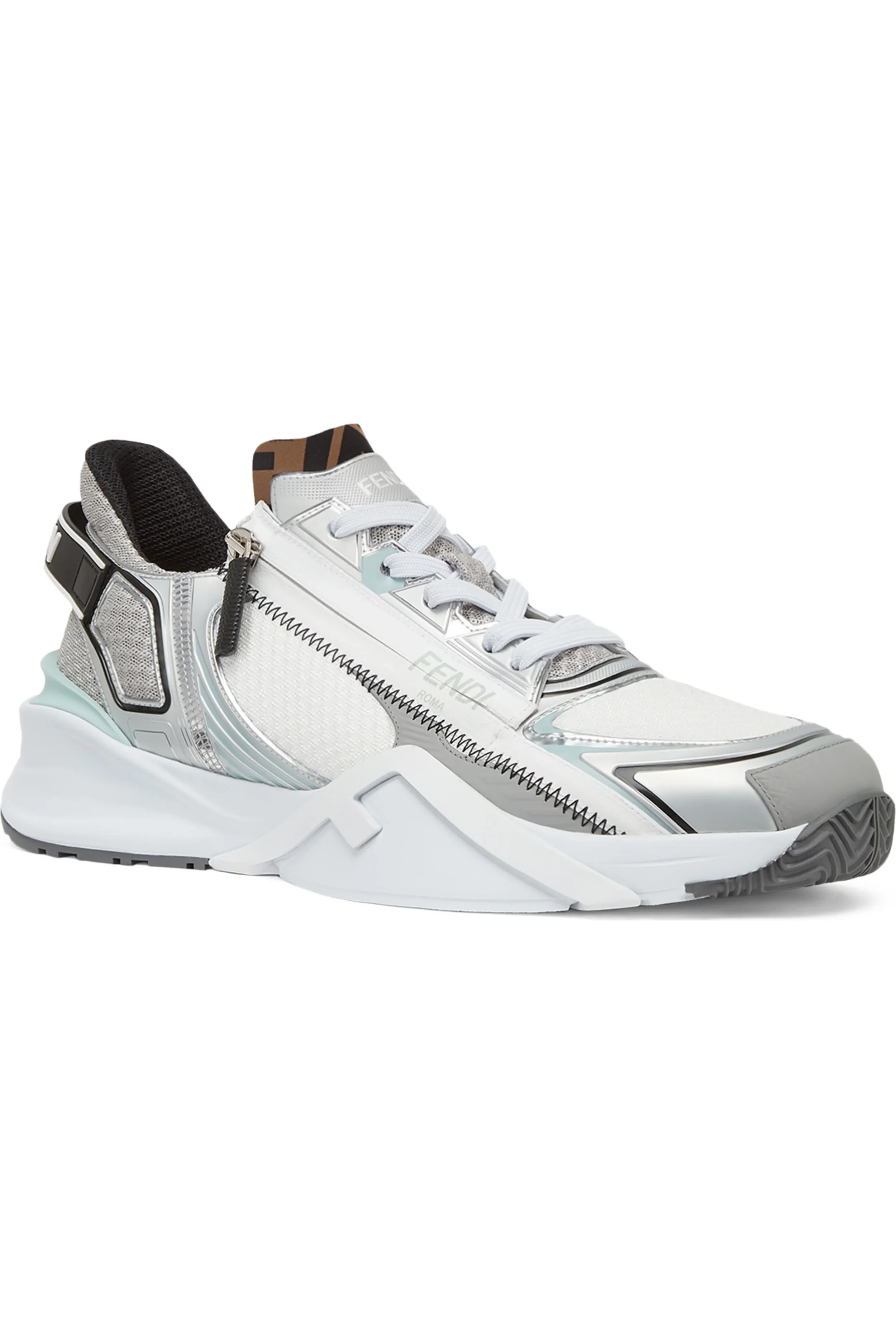 Fendi Flow Lace Up Sneakers in Gray and White