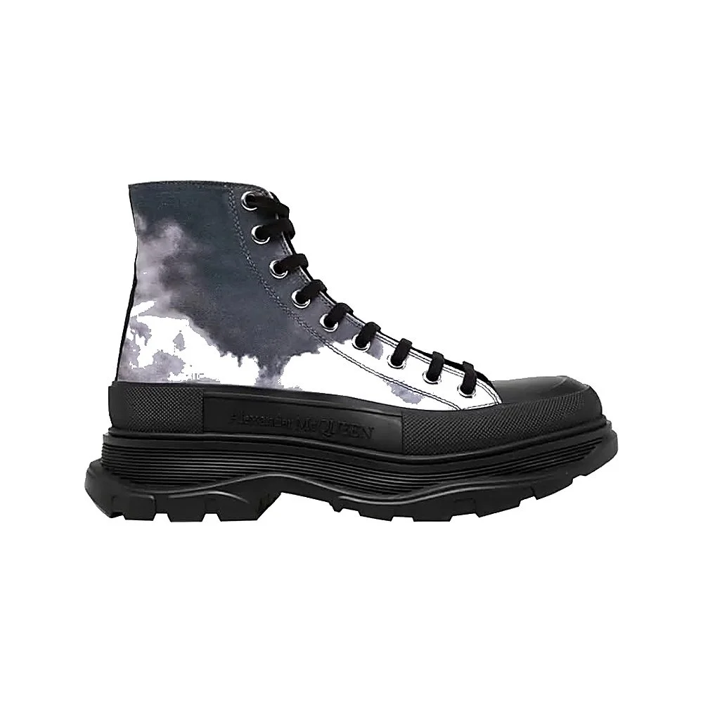 Alexander McQueen Tread Slick Boots in Solarized Flower-Blue Sky Print