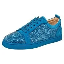 Christian Louboutin Blue Suede Crystal Embellished Low Top Sneaker