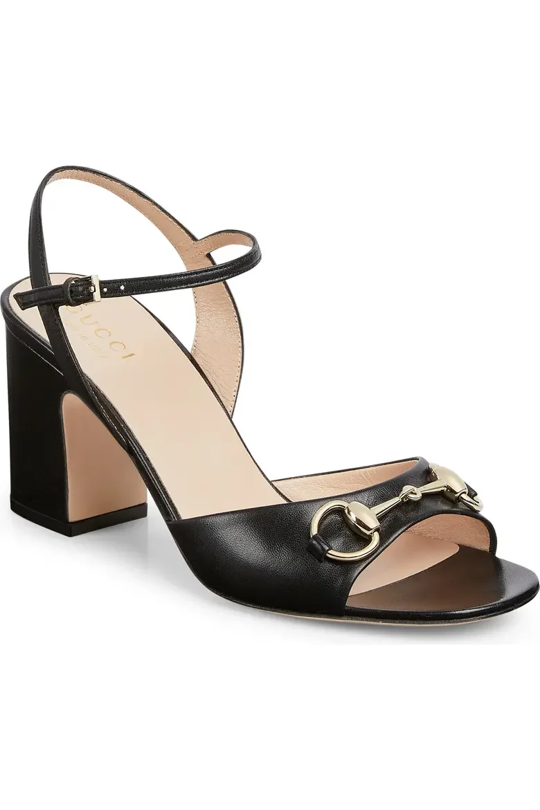 Horsebit Block Heel Sandal in Black