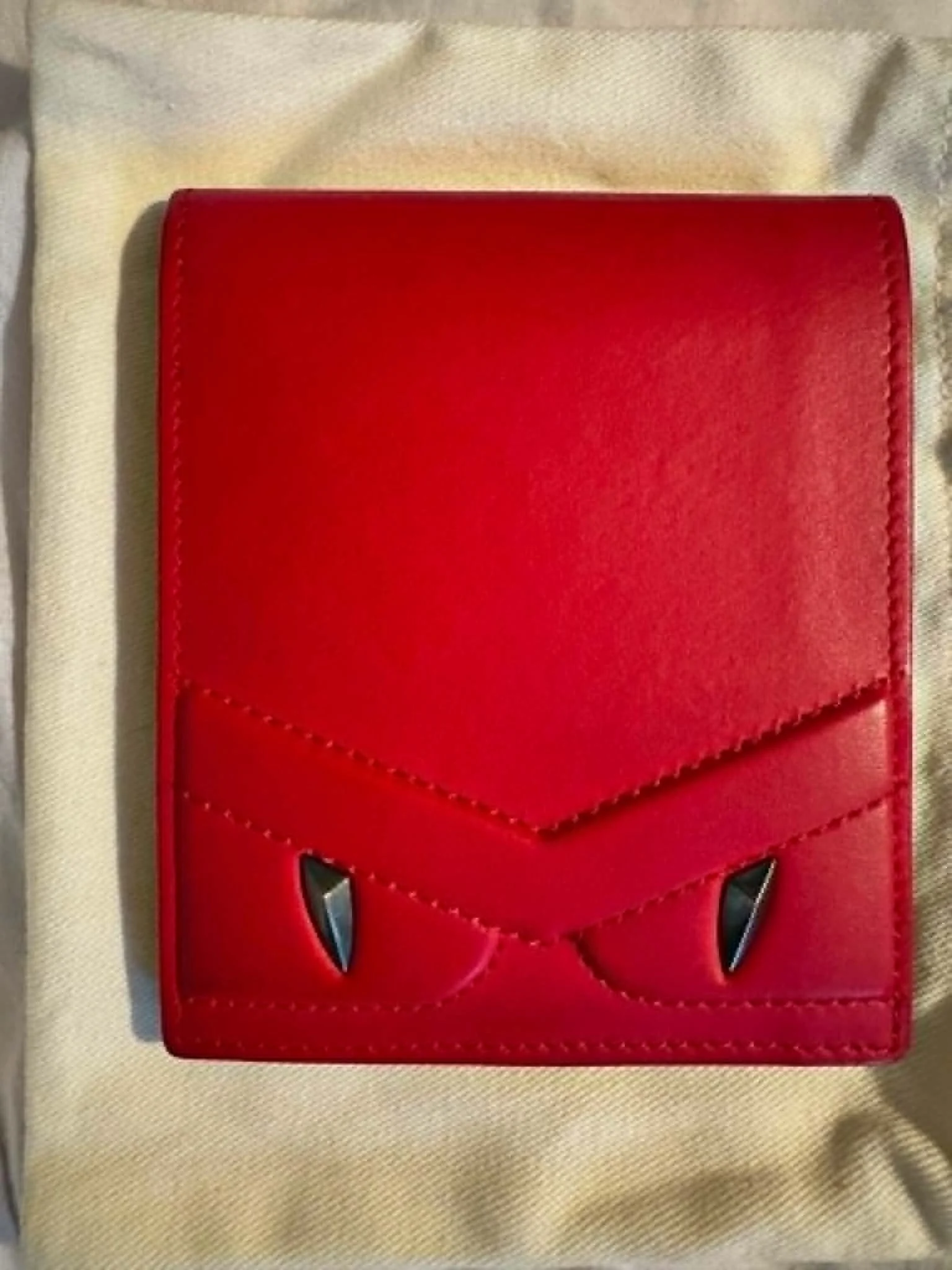 Fendi Bag Bugs Monster Eyes Bifold Wallet in Red (Preloved)
