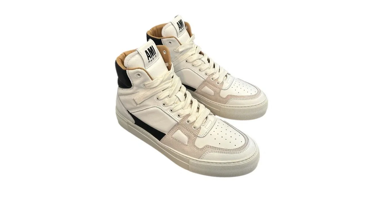 Ami Paris Mid Top Sneaker in White & Green
