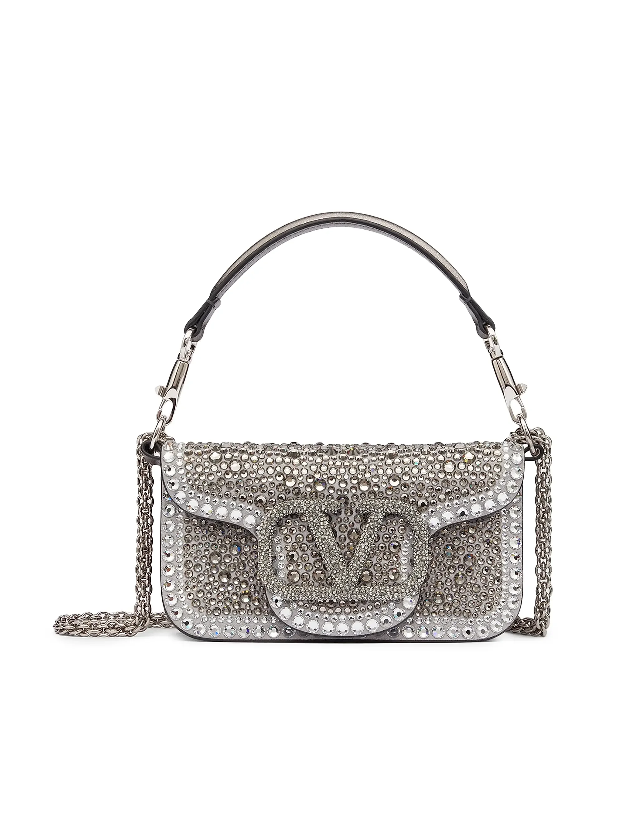 Valentino Garavani: Micro Locò Chain Bag with Rhinestones (Crystal)
