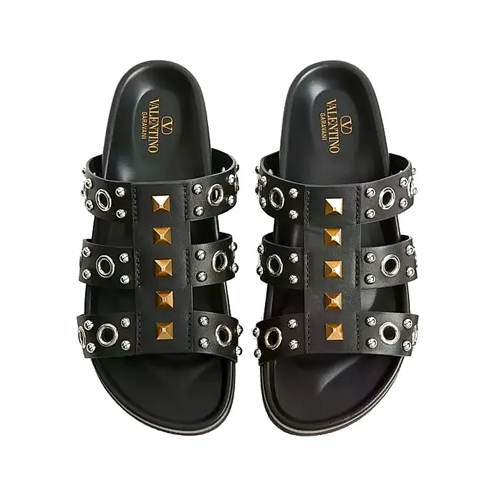 Valentino Rockstud Slide Sandal in Black