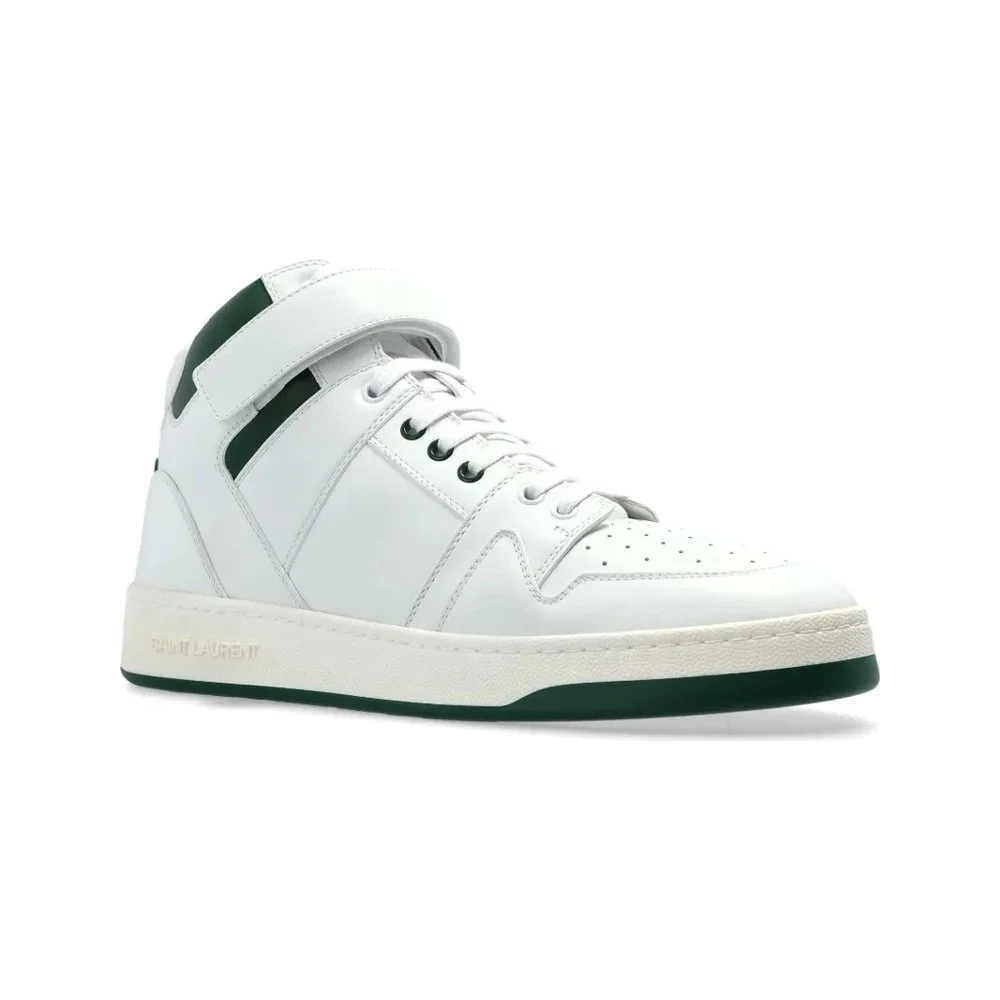 YSL - Saint Laurent LAX Mid Top SN Sneakers in Blanc Op/Dark Basil