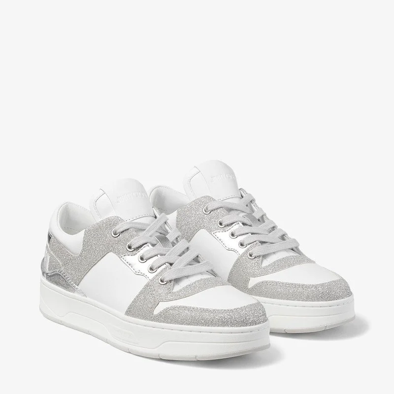 Jimmy Choo Florent/F White Leather Trainers with Glitter 43.5