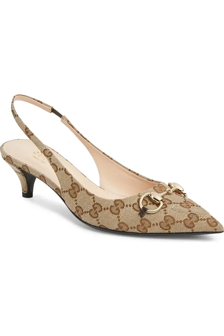 GG Supreme Canvas Kitten Heel Slingback Pump in Beigeebony