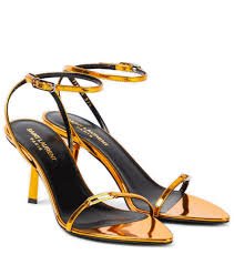 Saint Laurent 75mm Kitty Sandals in Metal Tangerine