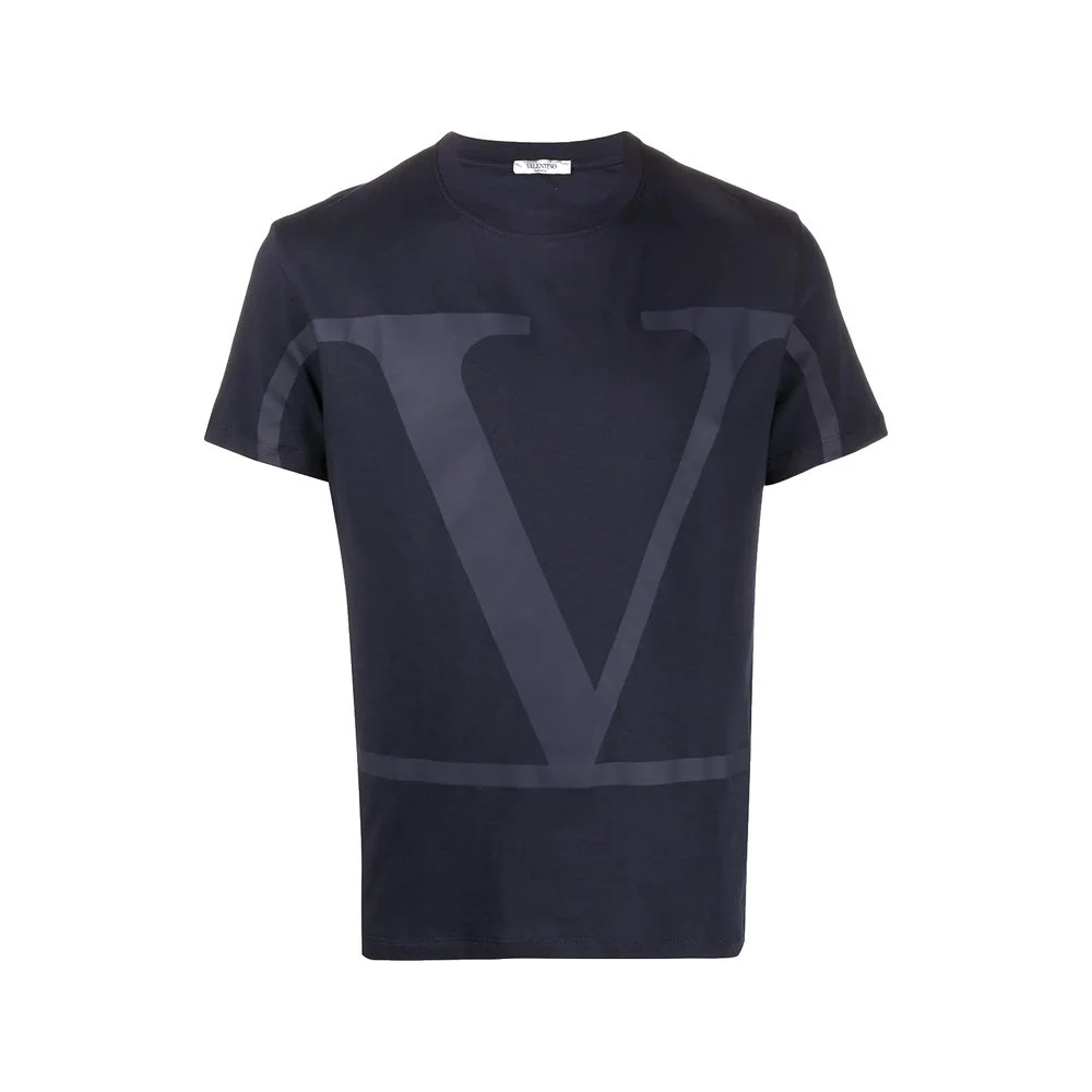Valentino V-Logo Printed Cotton T-Shirt in Navy