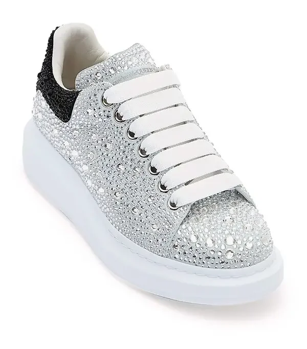 Alexander McQueen Leather Crystal-Embellished Oversize Sneaker in Nude