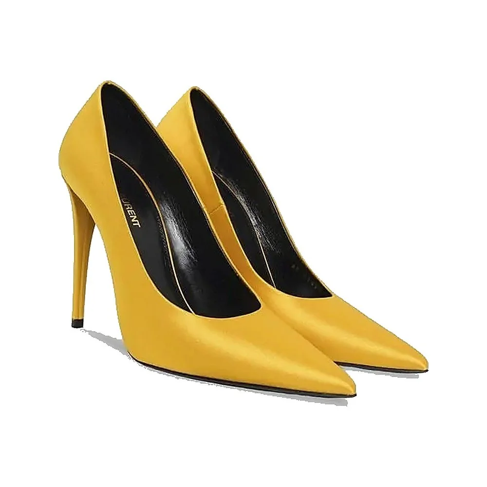 YSL Women's Monceau 110 Satin Crepe Pumps in Yellow