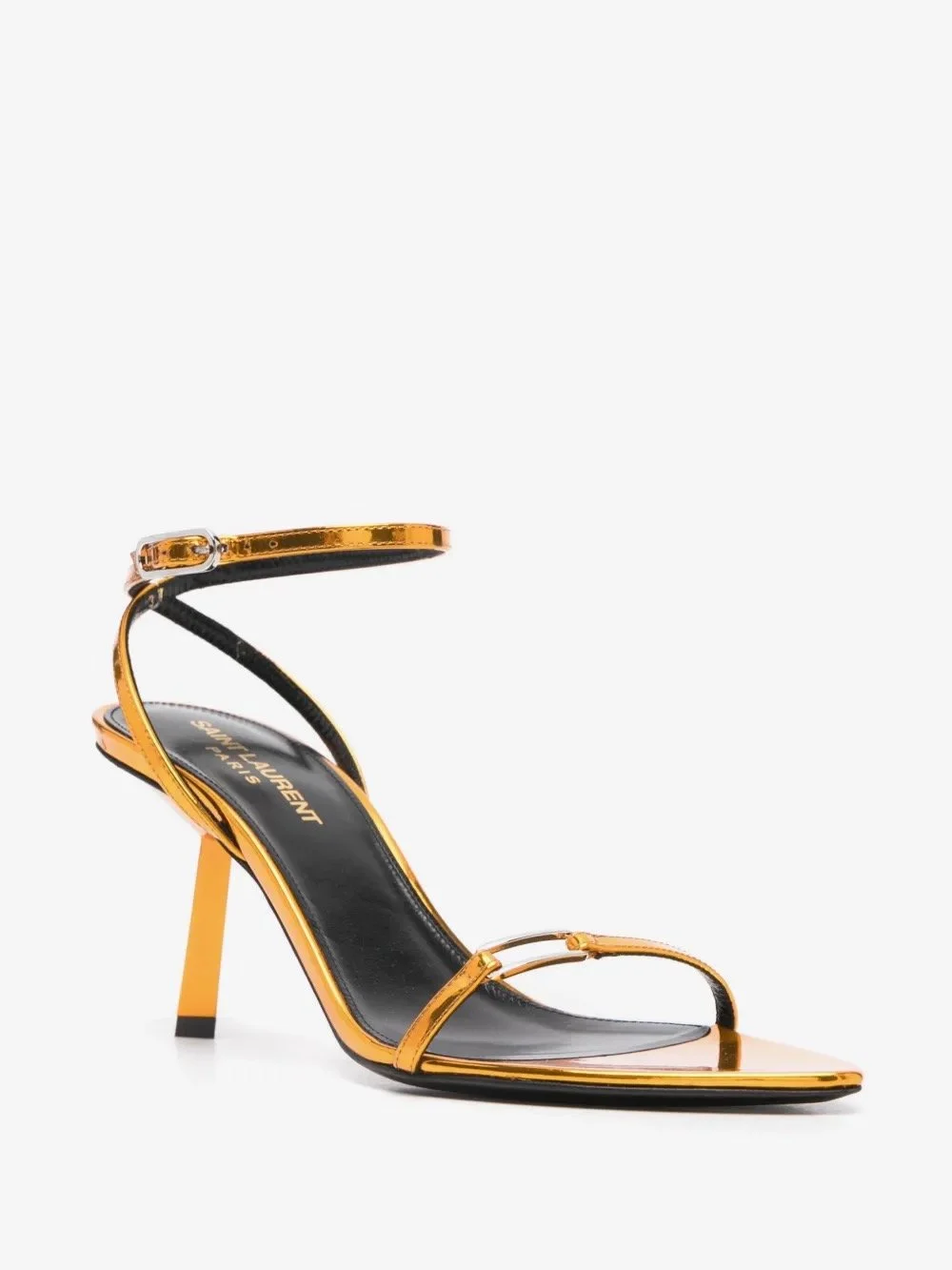 Saint Laurent 75mm Kitty Sandals in Metal Tangerine
