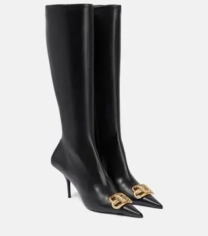 Balenciaga Knife BB Leather Knee-High Boots in Black