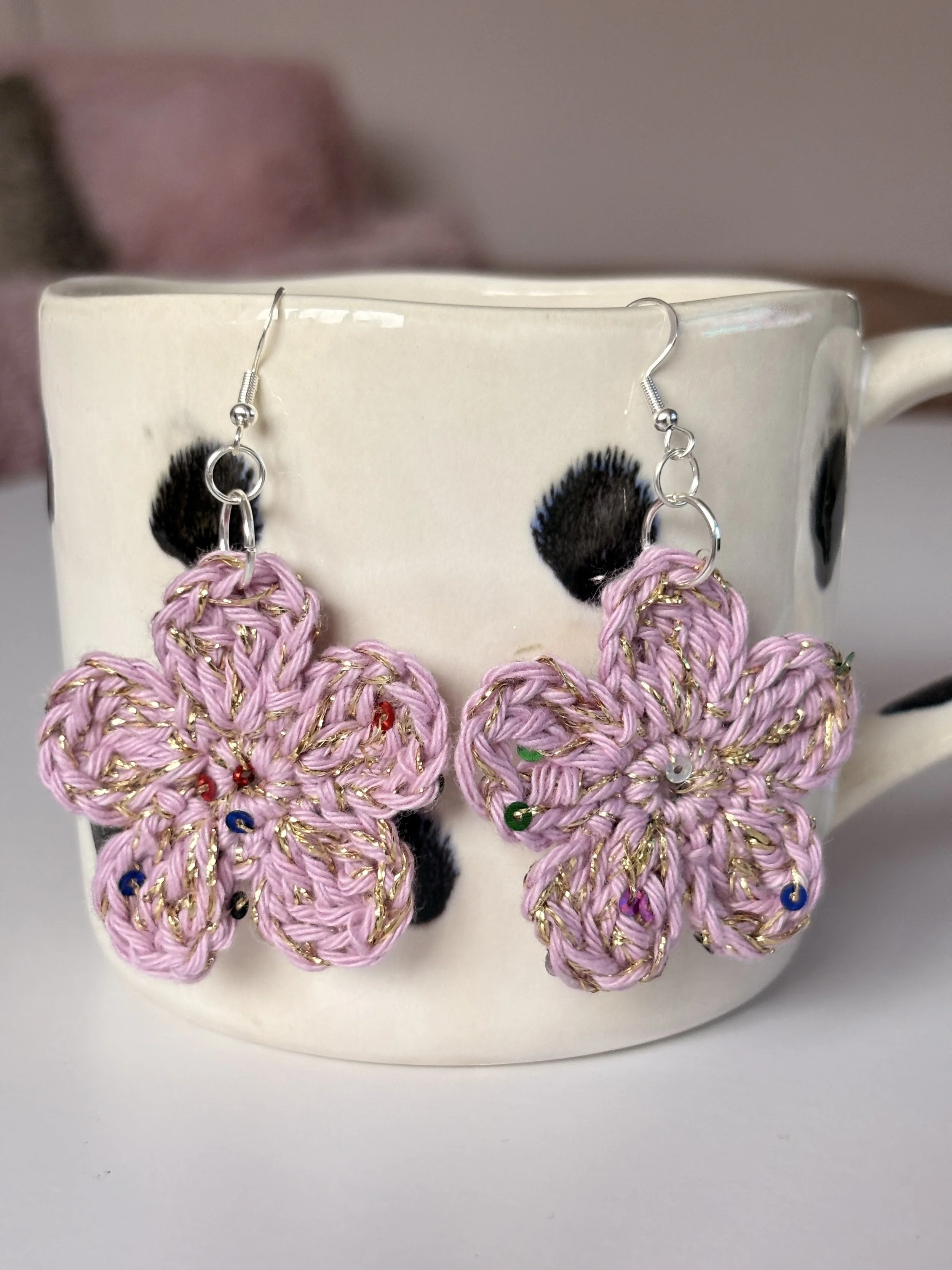 Handmade Crochet Cotton Sequin Earrings