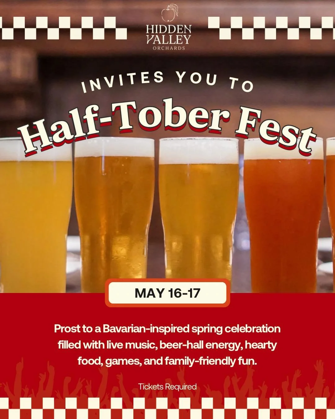 Prost to spring with a festive, Bavarian-inspired celebration! 🍻

From May 16th-17th, Hidden Valley Orchards will transform into a series of spirited beer halls filled with live music, communal tables, traditional games, and family-friendly fun. 🥳
