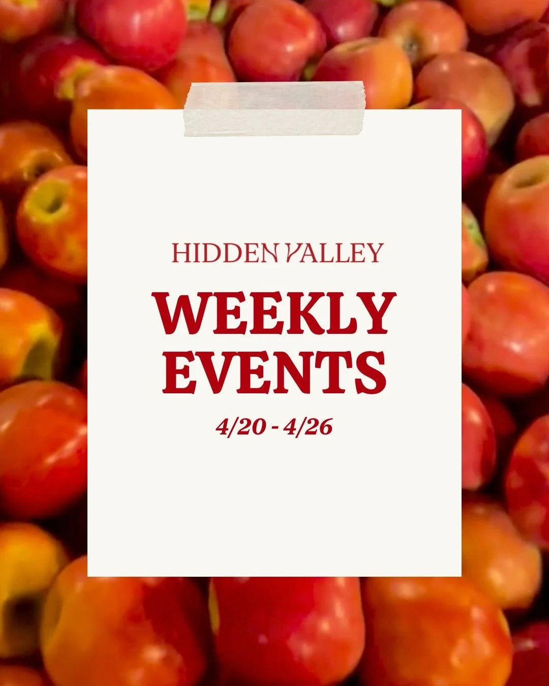 Your week at Hidden Valley, all lined up 🤗

Our rescheduled Valley Derby, Toddler Farm Adventures, Pizza Night, Singo, and more &mdash; there&rsquo;s a lot to look forward to. We hope to see you at the farm! 🚜✨

#HiddenValleyOrchards #LebanonOH #Fa
