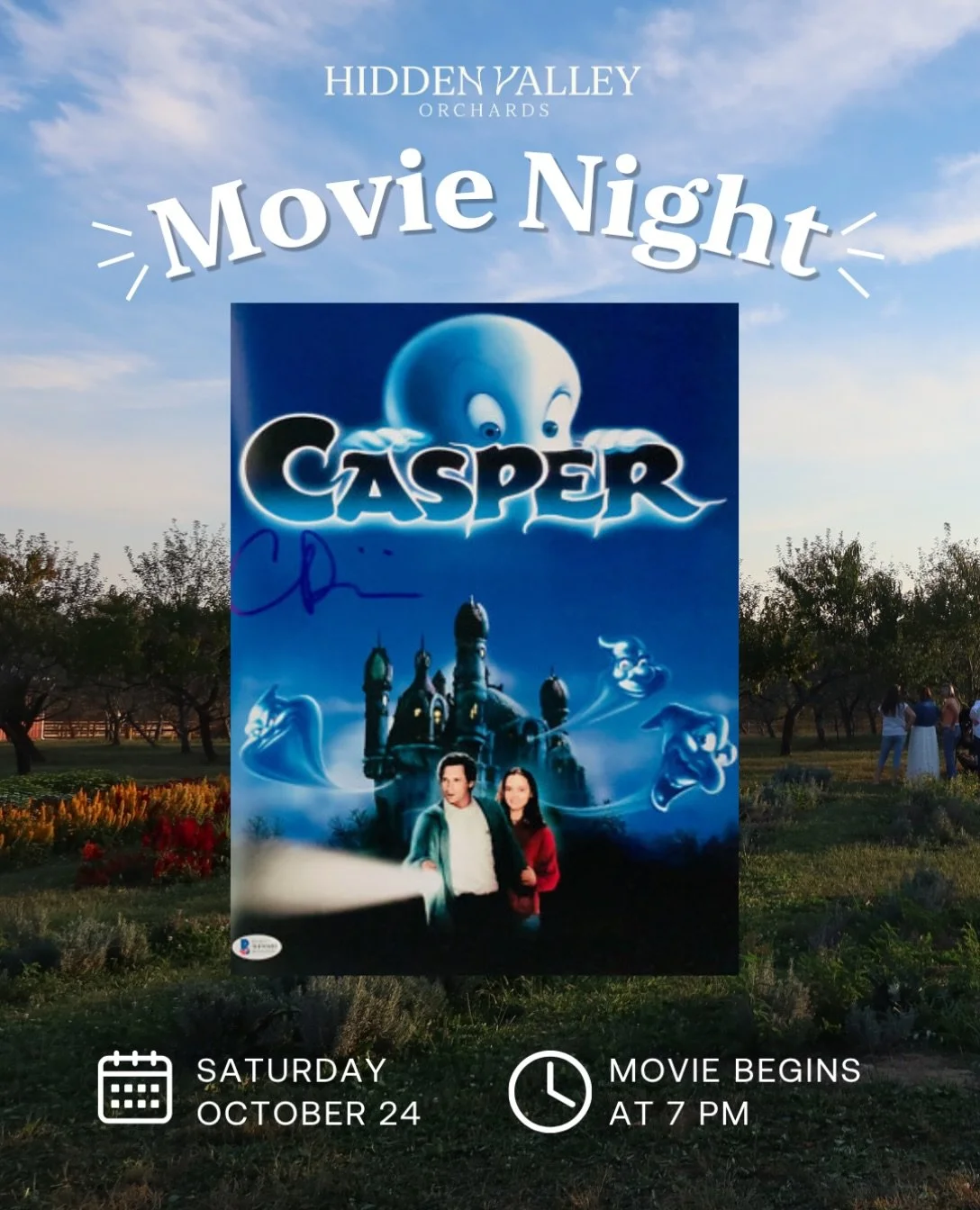Get ready for a little spooky-season nostalgia! Join us at Hidden Valley this Saturday for a special screening of the 1995 classic, Casper! 👻🎬

Grab your crew, bring a blanket or lawn chair, and get cozy for a movie night with everyone&rsquo;s favo