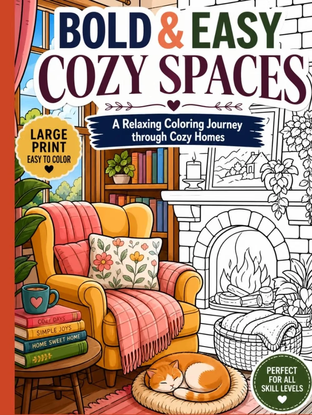 Bold & Easy Cozy Spaces: 50 Large Print Coloring Pages for Adults