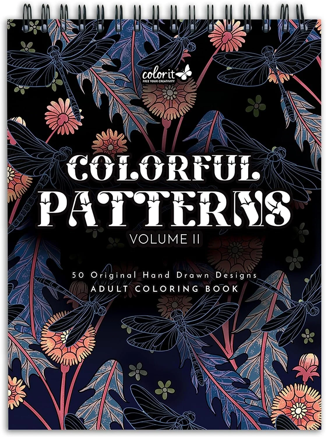 ColorIt Colorful Patterns, Volume II Spiral Bound Adult Coloring Book, 50 Illustrations Inspired by Nature, Animals, Plants & Flowers, Thick Paper, Perforated Edges, Hardback Covers & Ink Blotter